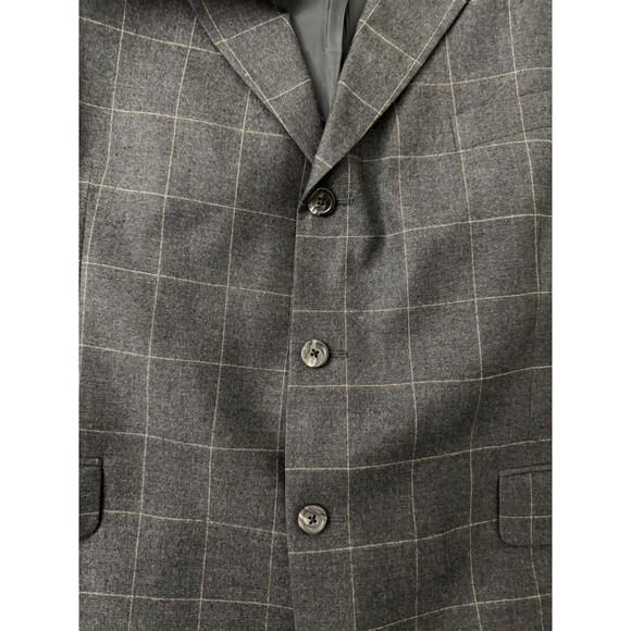 Burberry London Blazer Mens 46R Gray Plaid Windowpane Wool Sport Coat Jacket - Picture 8 of 14